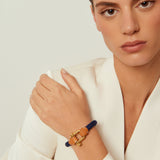 Pulsera Grillete Cordón Trenzado Azul Oro