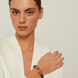 Pulsera Grillete Cordón Trenzado Verde Oro