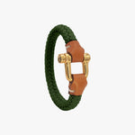 Pulsera Grillete Cordón Trenzado Verde Oro