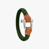 Pulsera Grillete Cordón Trenzado Verde Plata