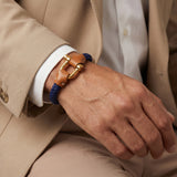 Pulsera Grillete Cordón Trenzado Azul Oro