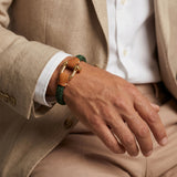 Pulsera Grillete Cordón Trenzado Verde Oro