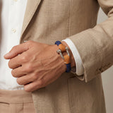 Pulsera Grillete Cordón Trenzado Azul Plata