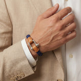 Pulsera Grillete Cordón Trenzado Azul Plata
