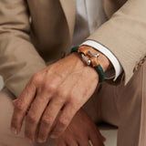 Pulsera Grillete Cordón Trenzado Verde Plata