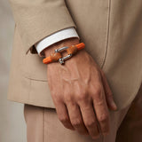 Pulsera Grillete Cordón Trenzado Naranja Plata